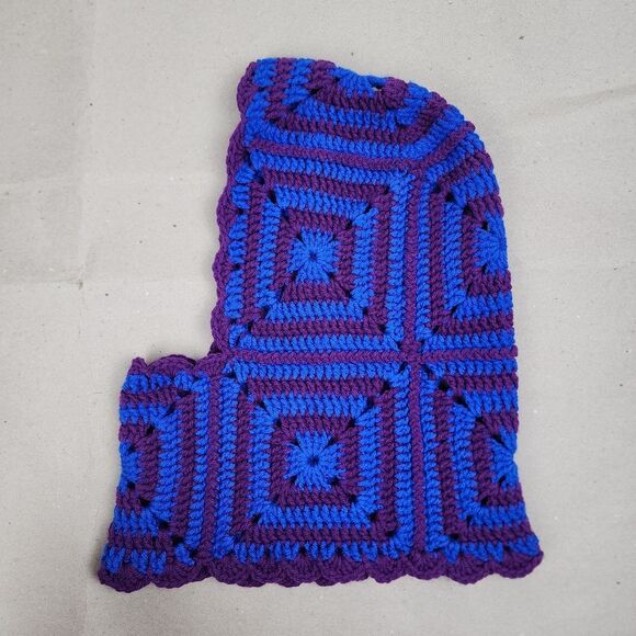 New Crochet Handmade Balaclava Granny Square Blue Purple Scalloped Edges - Picture 11 of 16